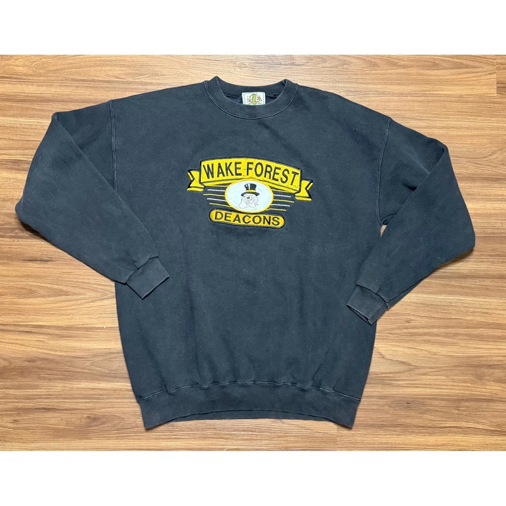 Vintage Thats M.E. Wake Forest Deacons Sweatshirt Faded Black Made in USA SZ L